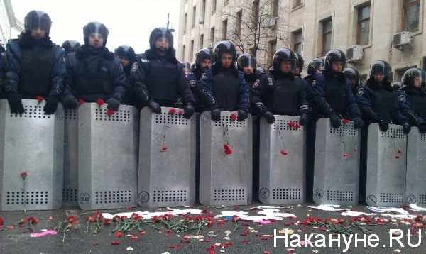 цветы, милиция, майдан, киев, декабрь, 2013|Фото:Накануне.RU